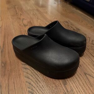 Black Platform Clog Slides
